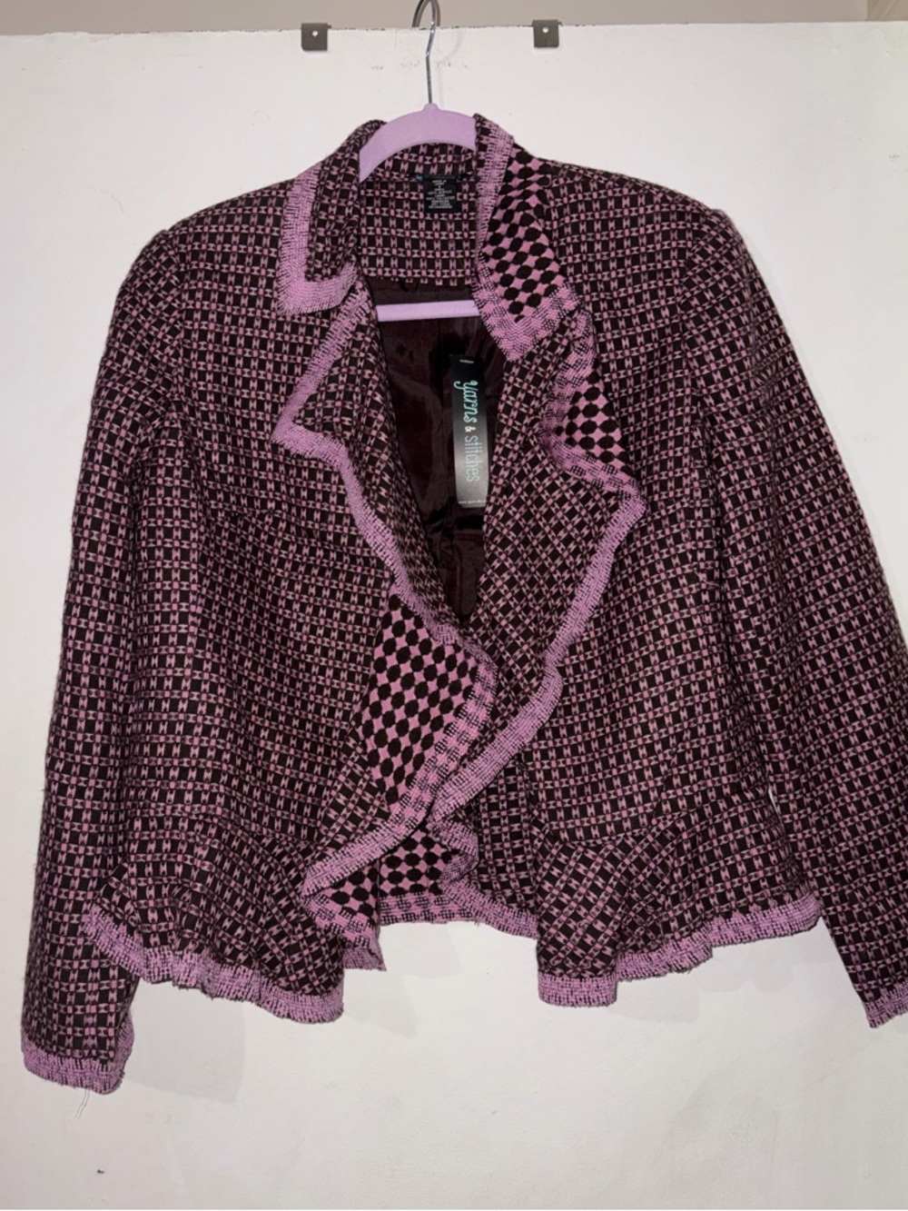 NWT Pink & Brown Tweed Ruffle-Trim Jacket/Blazer